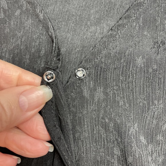 Leith Faux Wrap Blouse Top Womens S Black Crepe Peplum V Neck Raglan Long Sleeve - Picture 6 of 8